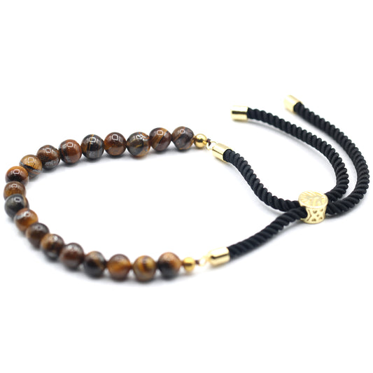 18K Gold Plated Gemstone Black String Bracelet - Tiger Eye