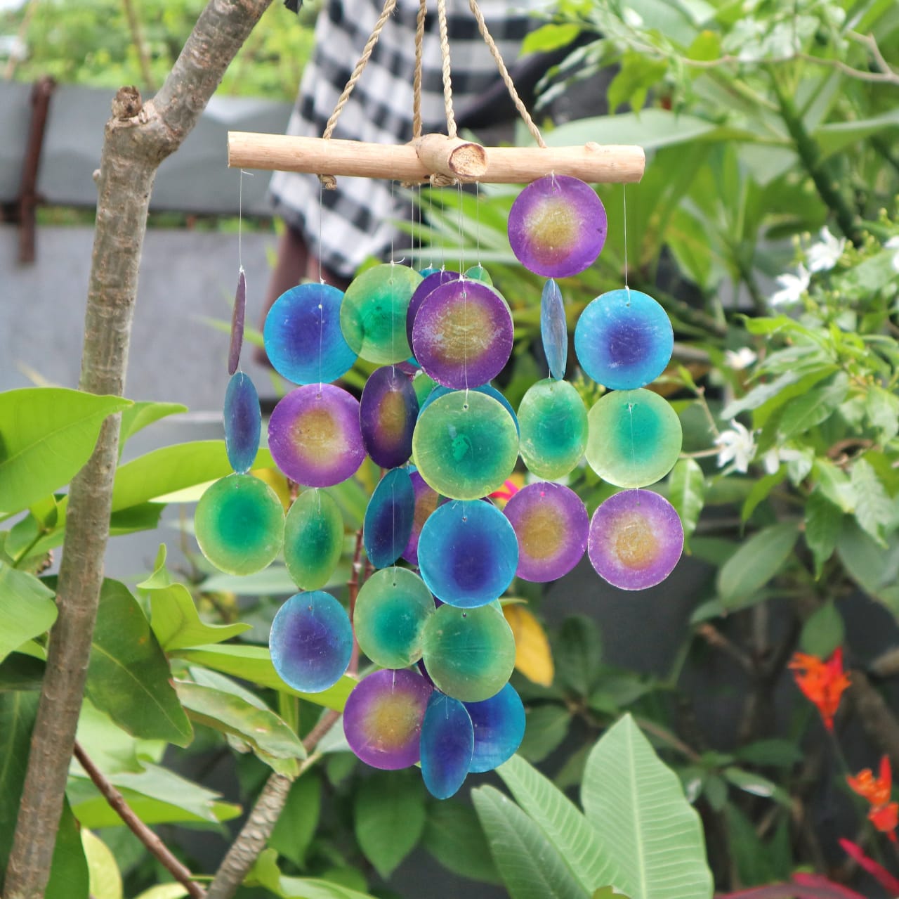 Green & Purple Driftwood Cross Chime