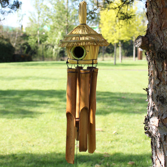 Round Seagrass Bird Box with Chimes 45x17cm