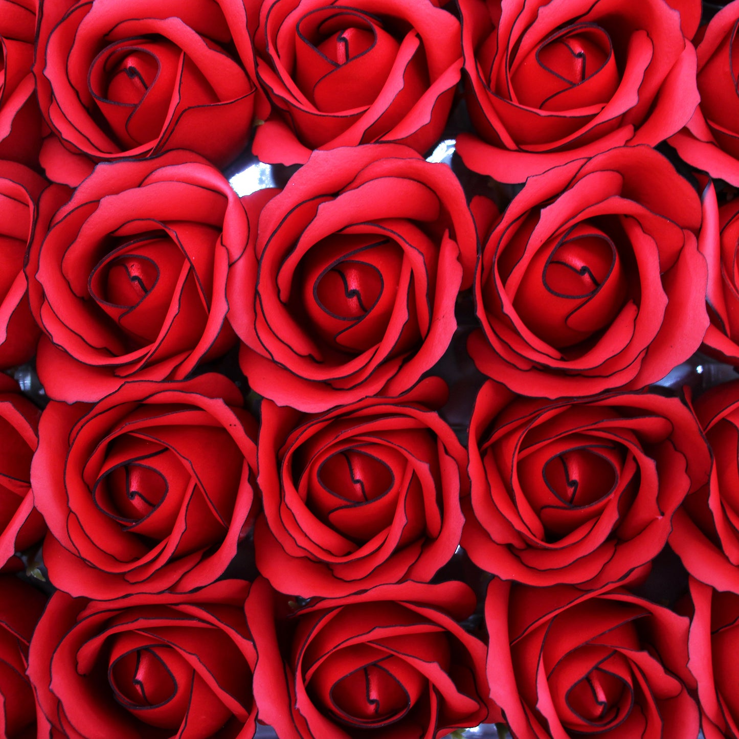 Craft Soap Flowers - Med Rose -Red With Black Rim