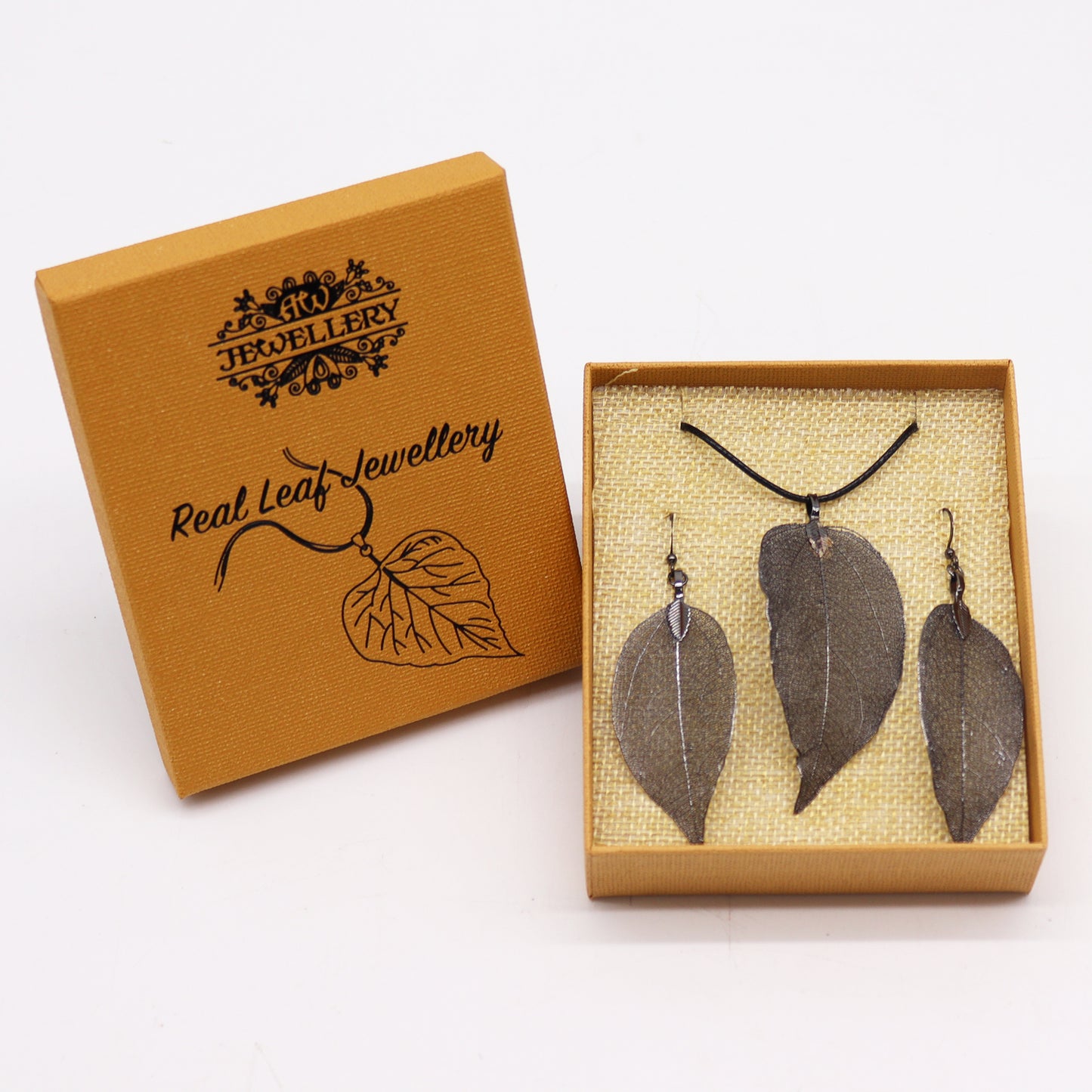 Necklace & Earring Set - Bravery Leaf - Pewter