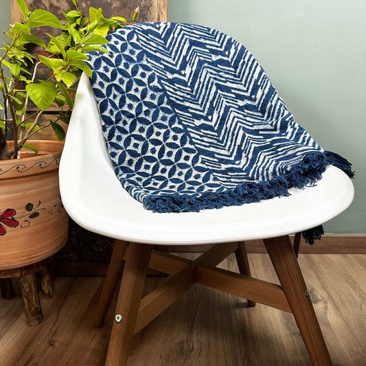 Handmade Indigo Throw - 170x120cm - Namoona Waves