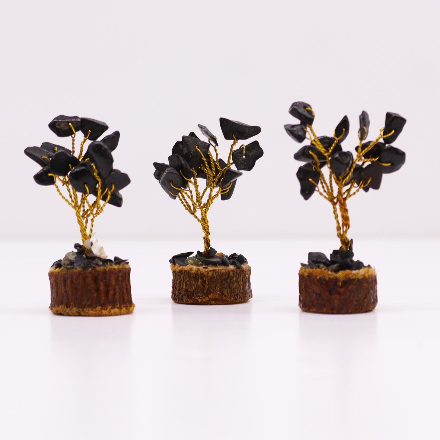 Mini Gemstone Tree On Wood Base - Black Agate (15 stones)