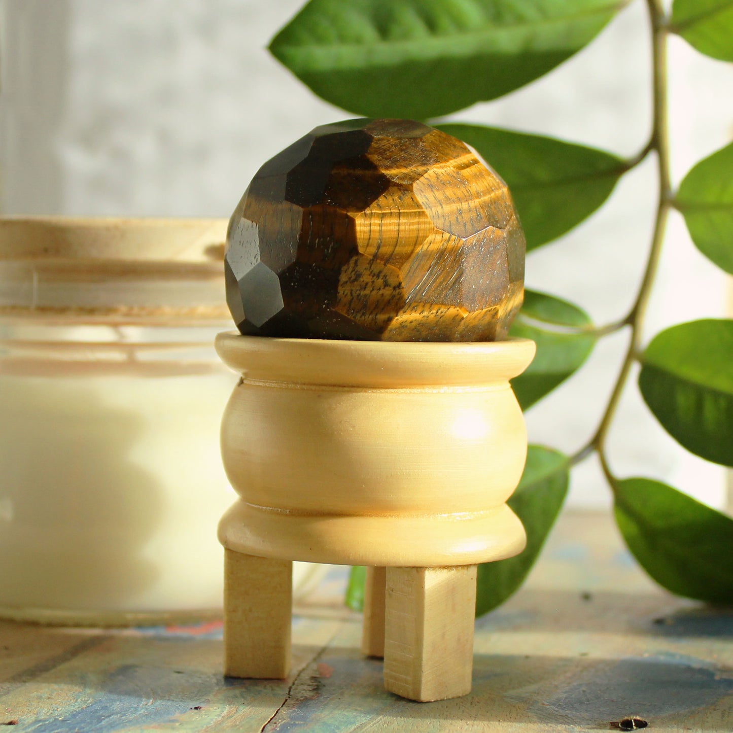 Gemstone Faceted Healing Ball & Stand - Tigereye