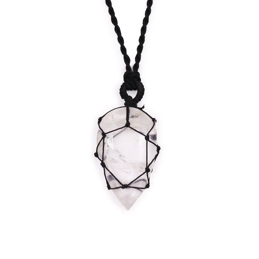 Laced Gemstone Teardrop Pendant - Rock Quartz