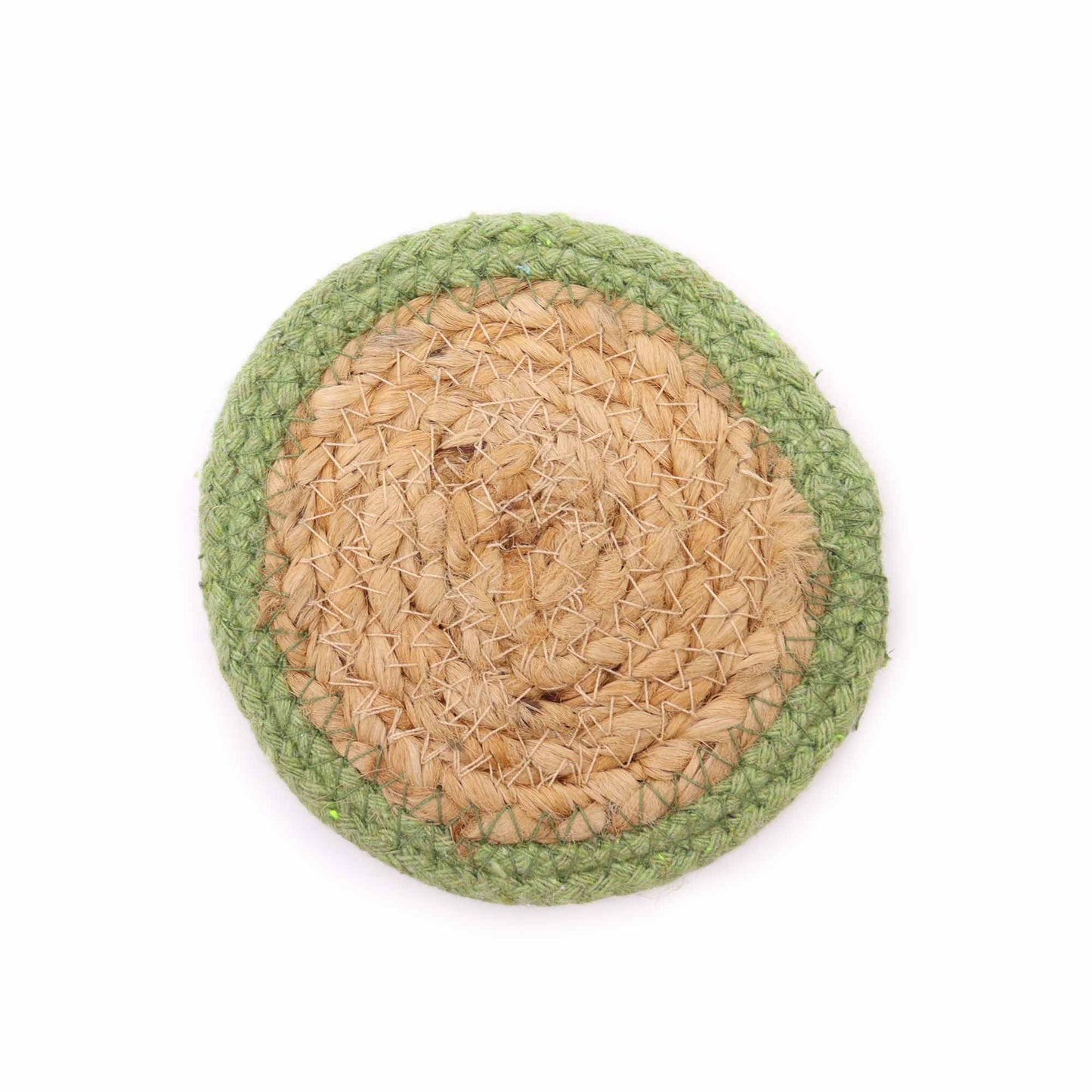 Natural Coaster - Jute & Cotton 10cm  (set of 4) - Olive Boarder