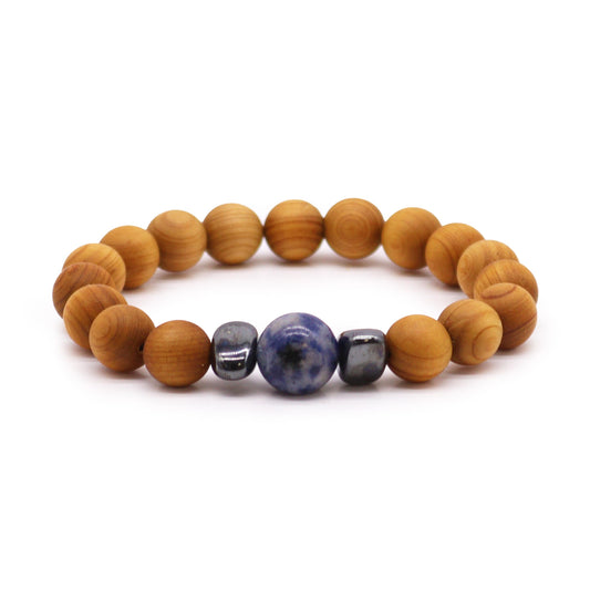 Cedarwood Throat Chakra Bangle with Sodalite