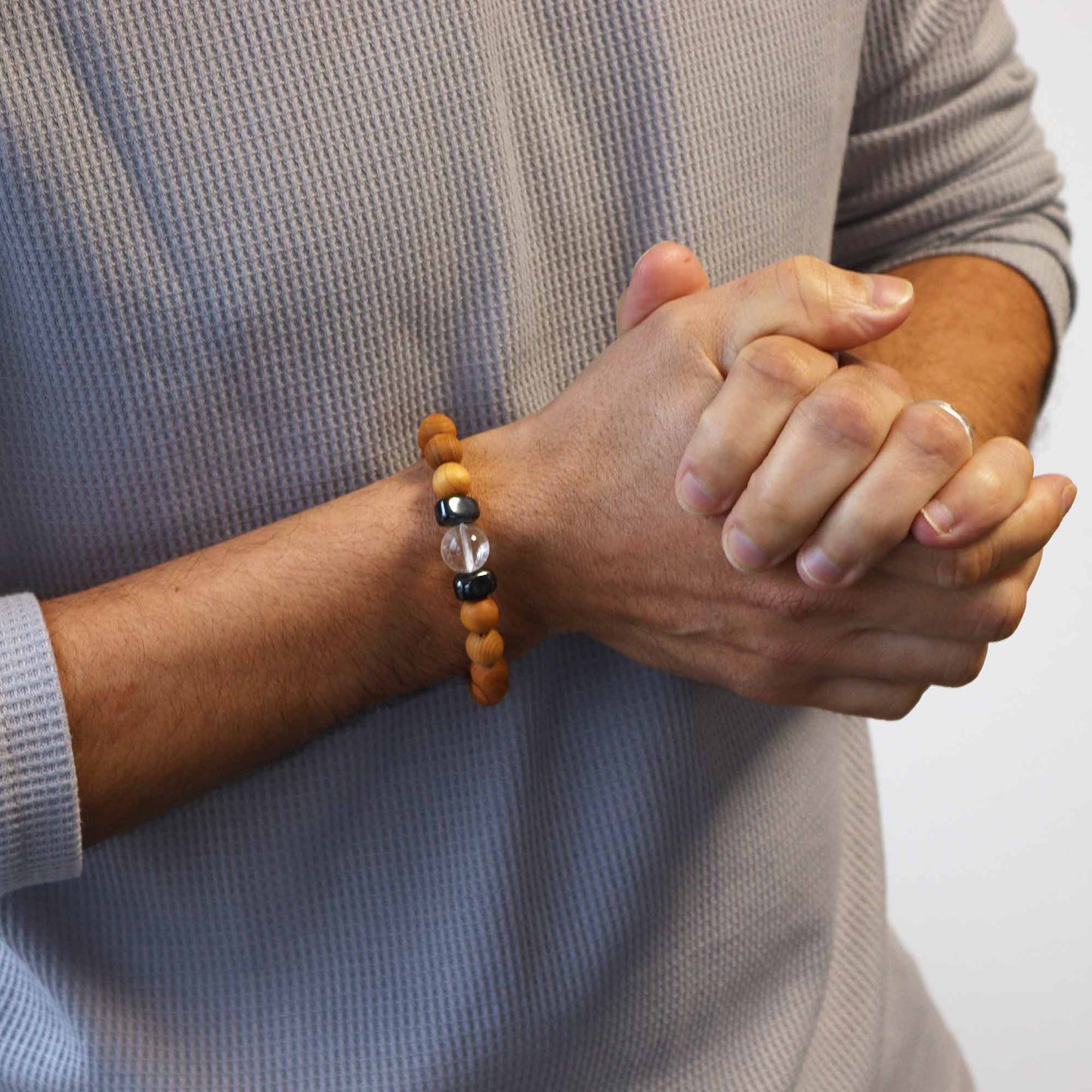 Cedarwood Crown Chakra Bangle with Clear Quartz